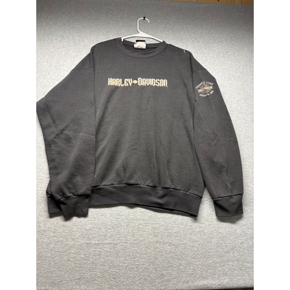Harley-Davidson Vintage‎ Distressed Crewneck Sweatshirt Yeagers Cycle Sedalia MO